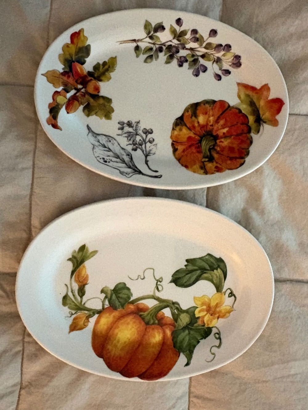 EFFETTI Set of 2 Ceramic Oval Fall Pumpkin Dishes Plates ITALY